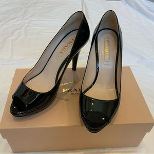 Prada Black Peep-toe Platform Heels
